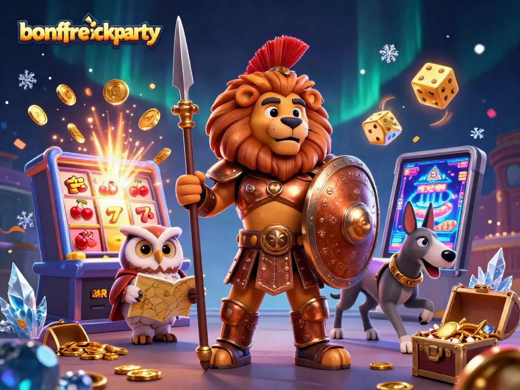 Spin to win at bonfireblockparty with a vibrant casino scene featuring thrilling game elements and characters.