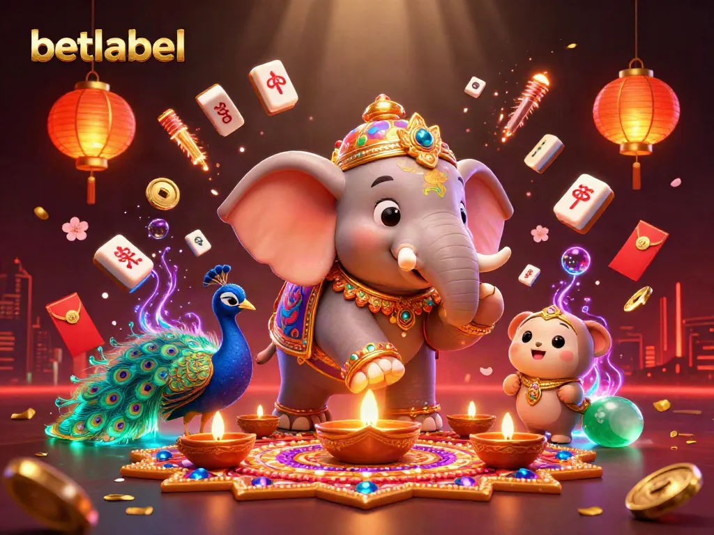 Engage with betlabel's vibrant gaming experience featuring festive casino elements in a colorful 3D scene.
